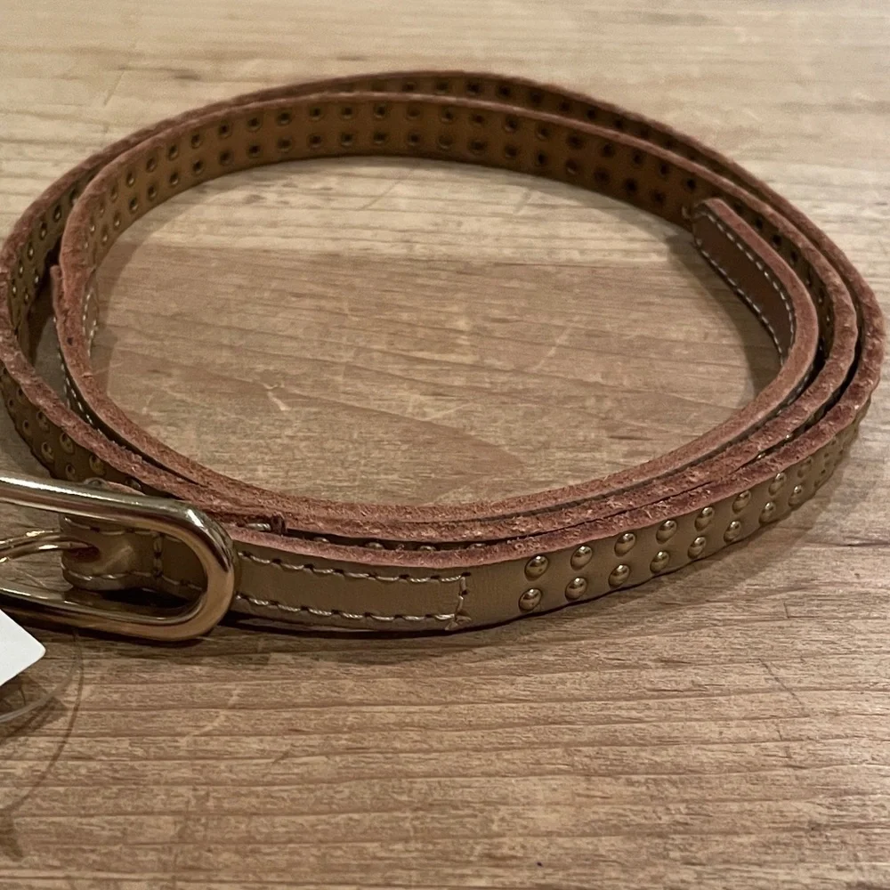 NWT J. Crew 100% leather gold beige skinny belt Old Money, business  Holiday LG